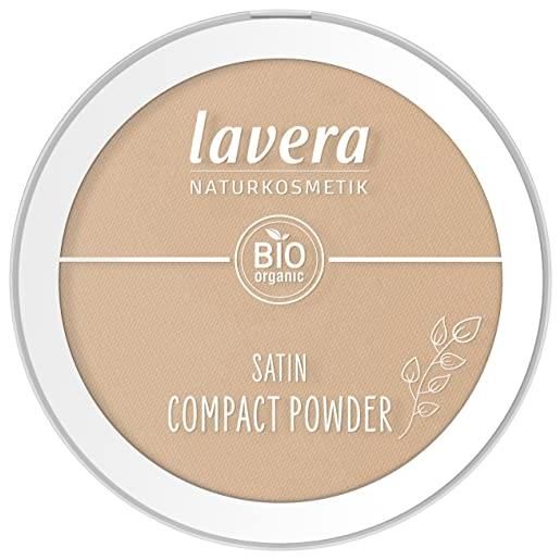 lavera satin compact powder - conciata 03- nude - olio di mandorle biologico e polvere di riso biologico - vegano - opacizzante - lunga durata - texture vellutata (1 x 9,5g)