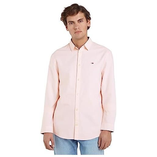 Tommy Hilfiger tommy jeans camicia uomo classic oxford shirt maniche lunghe, rosa (pink crystal), s