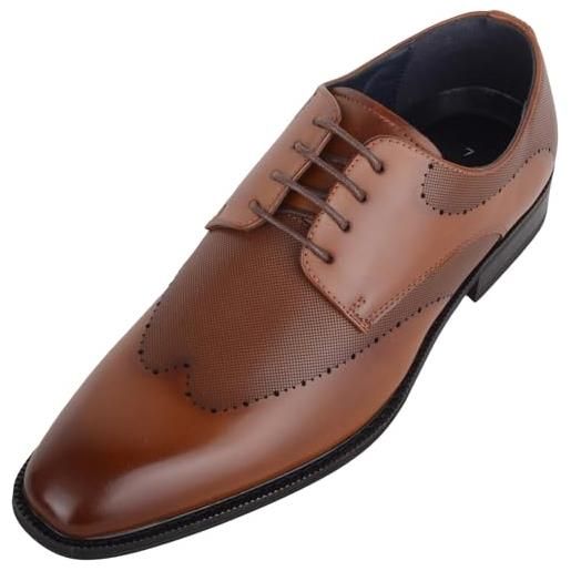 ABSOLUTE FOOTWEAR scarpe stringate formali da uomo eleganti in ecopelle con dettagli laser - marrone chiaro - uk 11