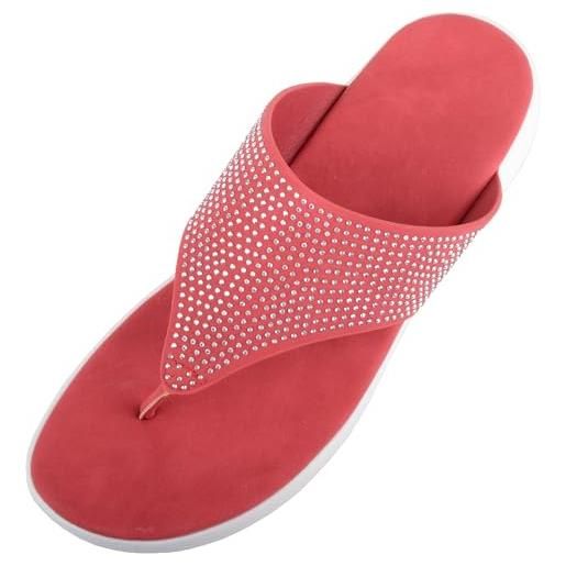 ABSOLUTE FOOTWEAR sandali facili da donna con chiusura in punta e dettaglio gioiello con strass sul davanti - blu marino - uk 8