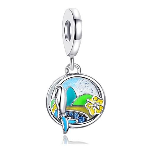 HAEPIAR s925 sterling silver charm per bracciale collana charm dangle spiaggia brasiliana e ciondolo a forma di pappagallo regali per donne