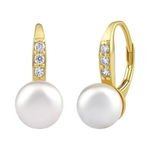 SILVEGO orecchini da donna in argento 925 placcato oro 585 con perla bianca swarovski