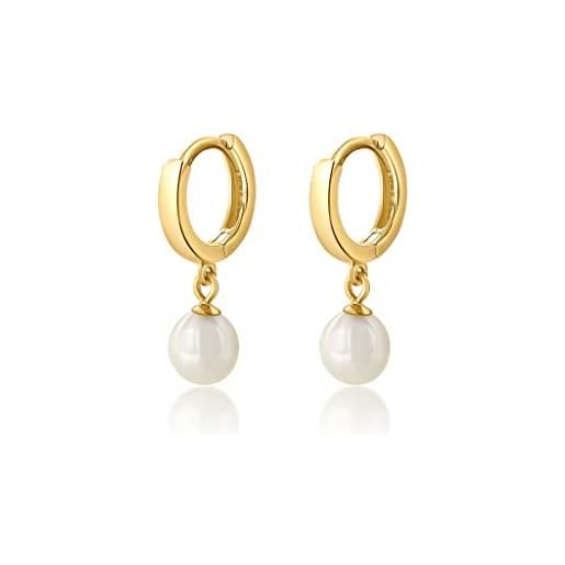 Mary & Jules orecchini di perle in argento sterling 925, piccoli orecchini a cerchio con perle pendenti, semplici perle d'acqua dolce, orecchini da donna, veri gioielli per donne e ragazze, in argento