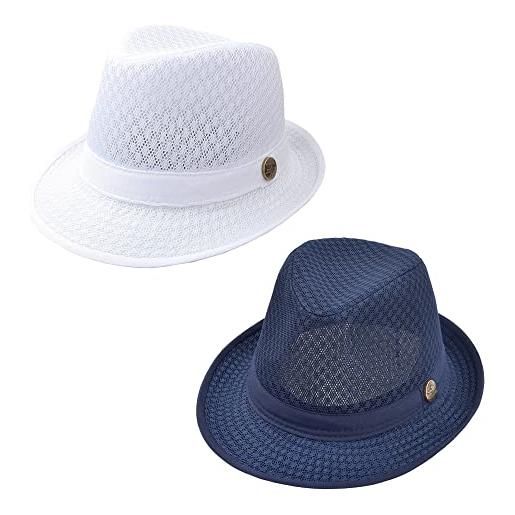 HunterBee 1/2/6 pcs estate mesh fedora cappelli lady ladies trilby panama cappello cool traspirante sun beach cap per gli uomini donne, bianco e blu navy. , l
