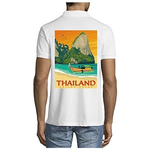 Generic thailand railay beach travel poster art polo da uomo in cotone bianca xx-large