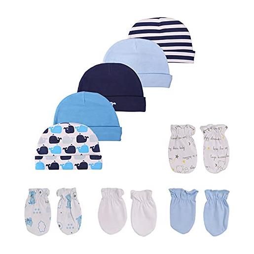 TONE set di cappelli e muffole per neonati - 5 cappellini e 5 paia di guanti per bambini da 0 a 6 mesi, 100% cotone colore 4 taglia unica