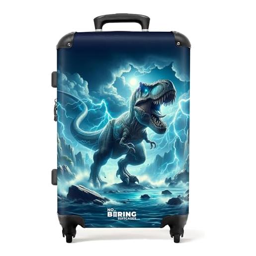 NoBoringSuitcases.com © valigia per bambini valigia da viaggio bagaglio per bambini a 4 ruote, lucchetto tsa (illustrazione di un dinosauro nei toni del blu), (valigia media 67x43x25 cm)