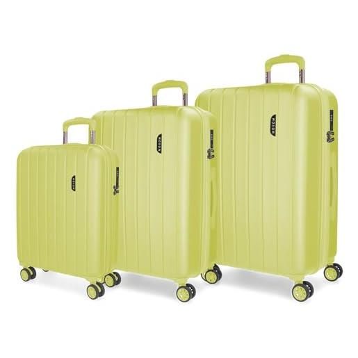 Movom wood set di valigie verde 55/65/75 cm rigida abs chiusura tsa 217l 11,38 kg 4 ruote doppie bagaglio a mano, verde, set di valigie