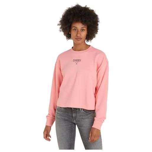 Tommy Jeans felpa donna essential logo senza cappuccio, rosa (tickled pink), l