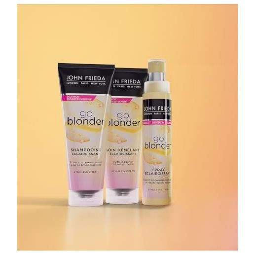 John frieda - cofanetto routine per capelli go blonder - shampoo + cura demelant + spray - per capelli biondi