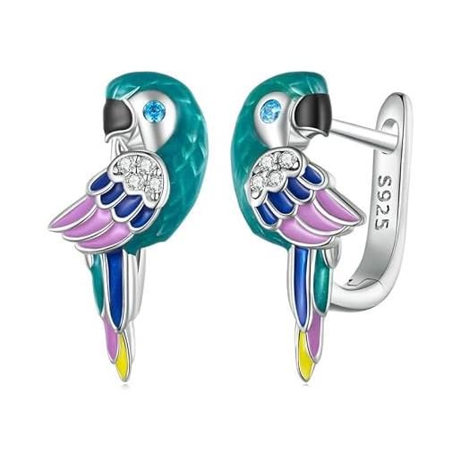 BPCAN orecchini da donna s925 argento sterling zirconia pappagallo orecchini fibbia oro bianco placcato orecchini gioielli