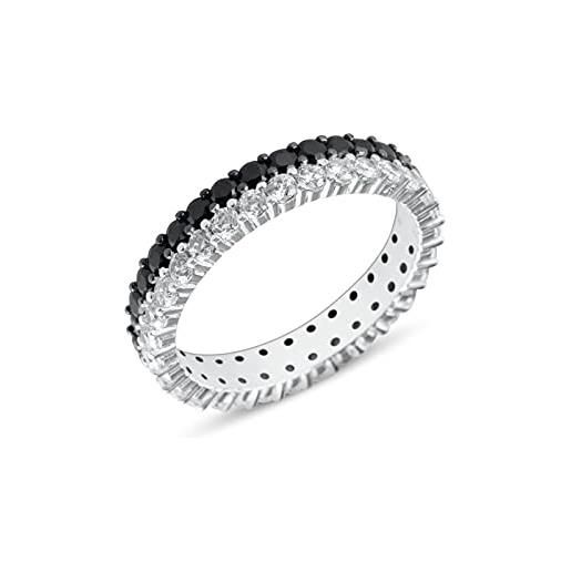 Anellissimo anello veretta bicolore donna anniversario argento 925 con zirconi bianchi e neri - 14