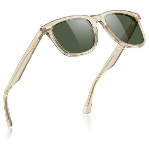 Carfia occhiali da sole polarizzati uomo occhiali sportivi uv400 cat 3 per all'aperto golf guida pesca, montatura: marrone chiaro trasparente;Lenti: verde, m