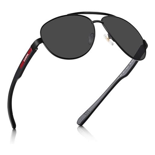 Carfia eleganti occhiali da sole polarizzati uomini classici unisex aviatore occhiali uv400 filtri categoria 3, lenti e6: grigio 06, m