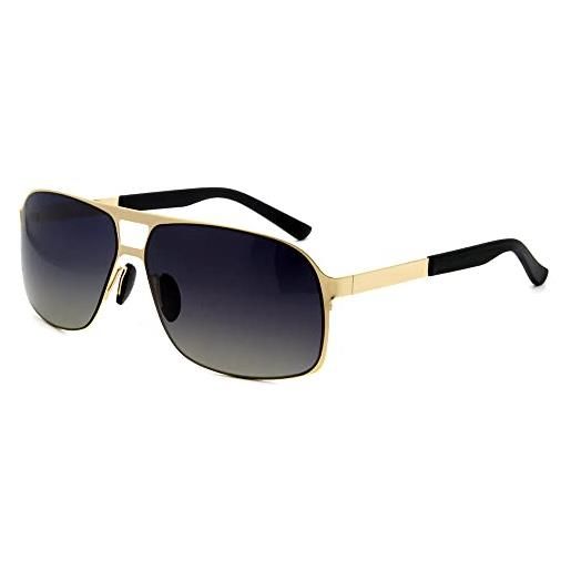Global Glasses occhiali da sole leggeri da uomo montatura in metallo occhiali da guida uv400 protezione occhiali da sole larghi xl, oro grigio, xl