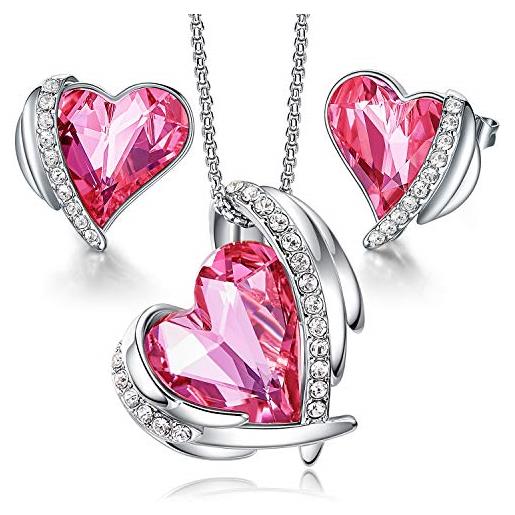 CDE parure di gioielli da donna con collana e orecchini cuore cristalli con scatolina per gioielli