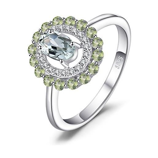 JewelryPalace halo anello donna argento con genuino ametista verde, ovale anelli donna argento 925 con naturale peridoto a taglio rotondo, fedina anelli anniversario set gioielli donna