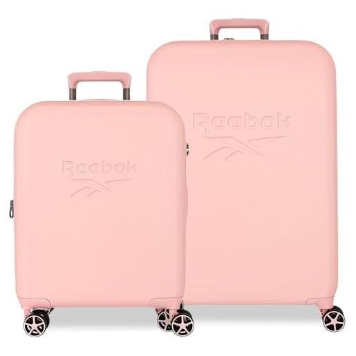 Reebok franklin set di valigie rosa 55/70 cm rigida abs chiusura tsa 109l 6,98 kg 4 ruote doppie bagaglio mano by joumma bags, rosa, set di valigie