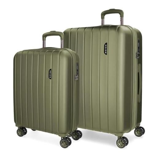 Movom wood set di valigie verde 55/70 cm rigido abs chiusura tsa integrata 119l 6,74 kg 4 ruote doppie bagaglio a mano, verde, set di valigie