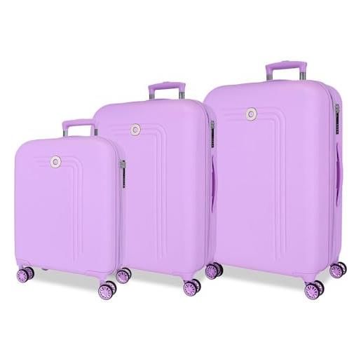 Movom riga set di valigie viola 55/70/80 cm rigida abs chiusura tsa 216l 10,88 kg 4 ruote doppie bagaglio mano, viola, set di valigie