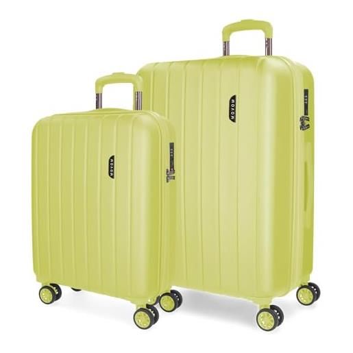 Movom wood set di valigie giallo 55/65 cm rigida abs chiusura tsa integrata 119l 6,74 kg 4 ruote doppie bagaglio a mano, giallo, set di valigie