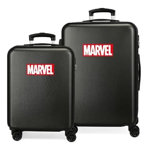 Marvel joumma Marvel logo set di valigie nero 55/65 cm rigida abs chiusura a combinazione laterale 91l 6 kg 4 ruote doppie bagaglio mano, nero, set di valigie