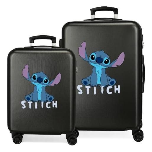 Disney joumma stitch carino set di valigie nero 55/65 cm rigida abs chiusura a combinazione laterale 91l 6 kg 4 ruote doppie bagaglio mano, nero, set di valigie