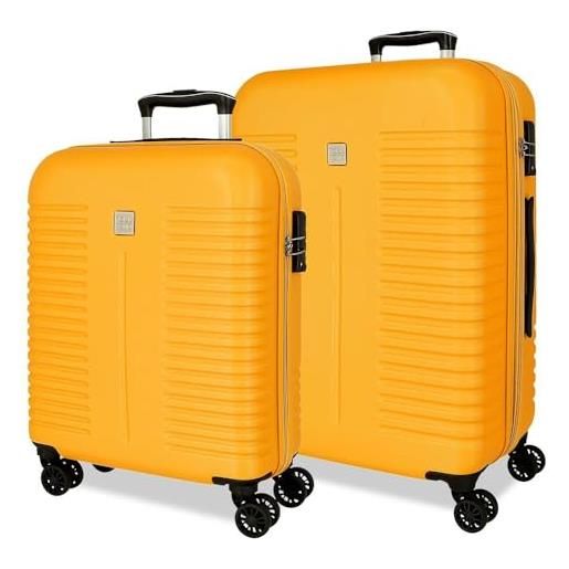 Roll road india set di valigie rosa 55/70 cm rigido abs chiusura tsa 90,72l 6,36 kg 4 ruote doppie bagaglio mano, rosa, set di valigie