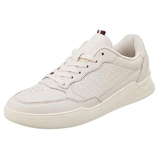 Tommy Hilfiger sneakers con suola preformata uomo elevated cupsole mono detail scarpe, beige (weathered white), 40 eu