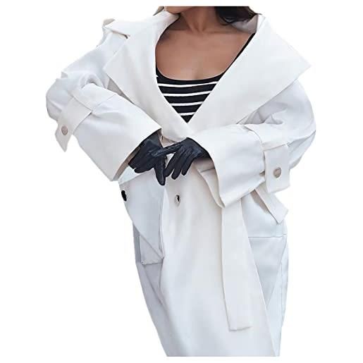 KJDWJKJRF trench coat - giacca a vento da donna, lunga e sottile, lunga e leggera, parka a doppio petto, a bianco. , s
