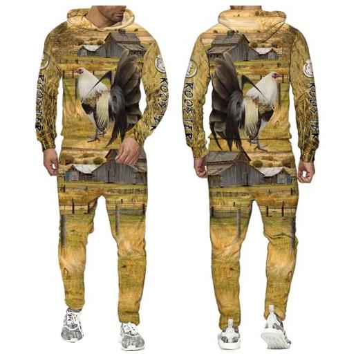 LEXAHO set di 2 felpe con cappuccio 3d con gallo animale, divertente maglione e pantaloni unisex, casual, felpa sportiva, gallo 8, m