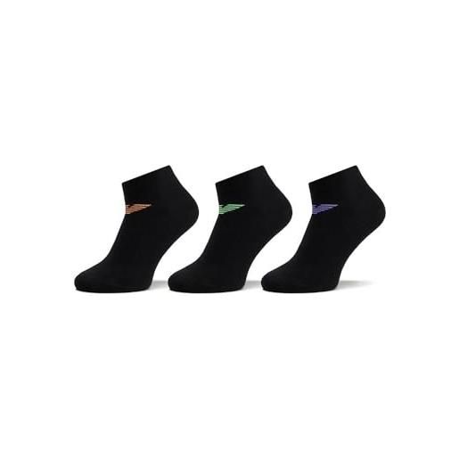 Emporio Armani casual cotton 3-pack sneaker socks, calzini uomo, multicolore (marine-nude-avio (marineblue), s-m