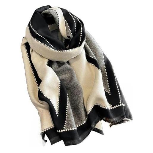 HAAR sciarpa di moda inverno cashmere sciarf donne con scialle di pashmina calda sciarpe femminile avvolge foulard denso-nero bianco