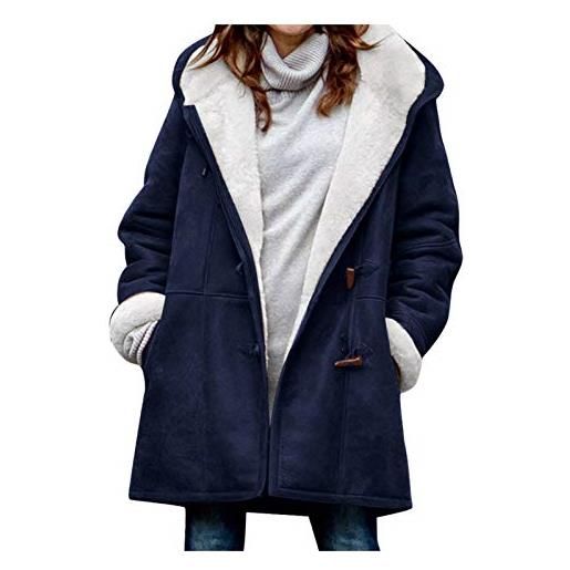 Pianshanzi giacca invernale da donna, calda in pile larga, lunga e calda, con chiusura a strappo, elegante e spessa, blu marino, l