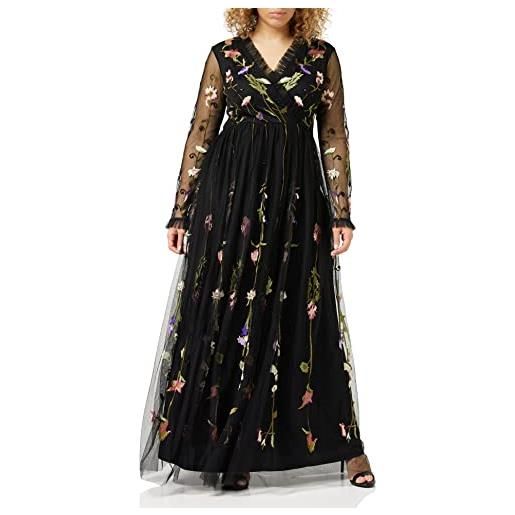 Frock and Frill abito ricamato floreale vestito per occasioni speciali, nero, 46 donna