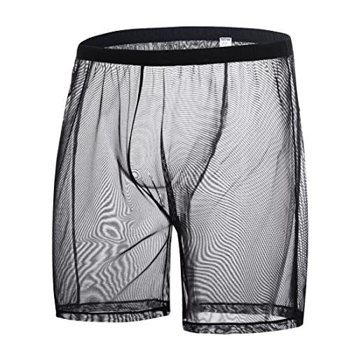 BIATWOWR pantaloncini sexy da uomo boxer da uomo pantaloncini larghi casual trasparenti, grigio. , m