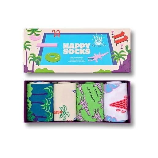 Happy Socks 4-pack calzini estivi, colorati e divertenti, calzini con coccodrilli, gelati e pois