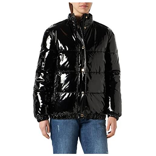 Love Moschino shiny coated nylon padded jacket with mini hearts allover lining giacca, nero, 46 donna