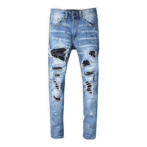 CABULE jeans con toppe strappate high street pantaloni slim fit elasticizzati con gamba piccola-indigo-34