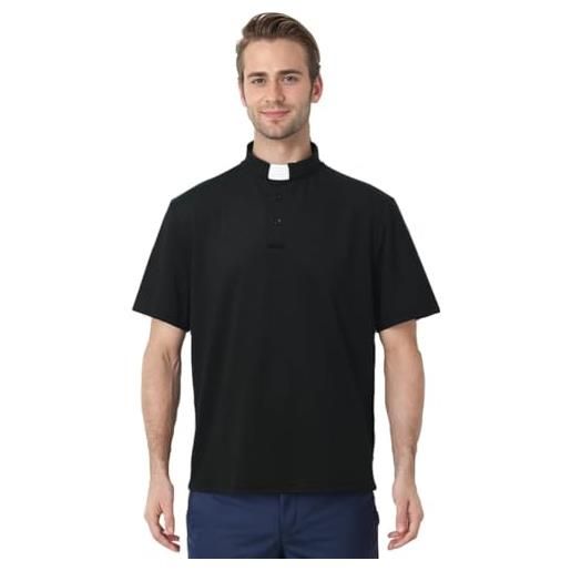BPURB camicia polo prete da uomo con colletto sacerdote camicia clergyman a maniche corte per clero