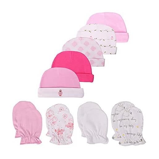 TONE set di cappelli e muffole per neonati - 5 cappellini e 5 paia di guanti per bambini da 0 a 6 mesi, 100% cotone colore 2 taglia unica