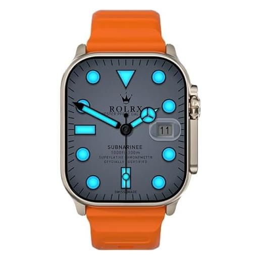 YICEJUAN 2023 nuovo smart watch ultra 9 max 2.1 pollici schermo amoled ricarica wireless bluetooth chiamata nfc bussola frequenza cardiaca smartwatch sportivo (arancione)