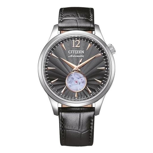 Citizen nh9131-14e - orologio automatico da uomo con cinturino in pelle, colore: argento/nero, cinghia