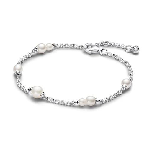 Pandora timeless bracciale in argento sterling con perla coltivata d'acqua dolce trattata bianca e zirconia cubica trasparente, 18