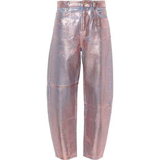 GANNI jeans affusolati foil stary a vita alta - rosa