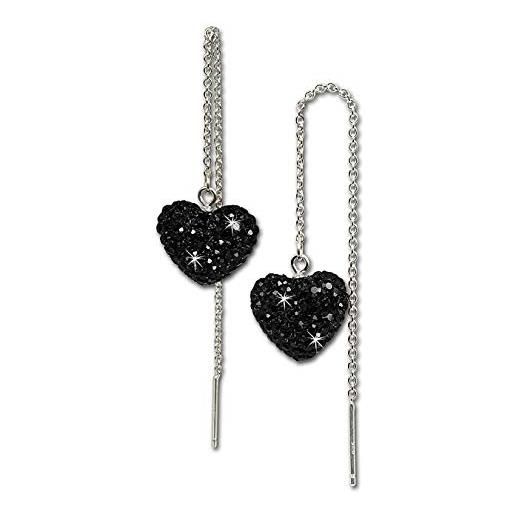 SilberDream, orecchini a forma di cuore con cristalli swarovski neri luminosi in argento sterling 925 gso211s