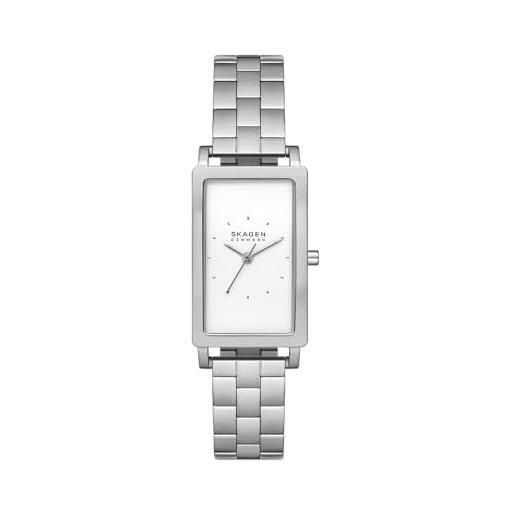 Skagen hagen orologio per donna, movimento al quarzo con cinturino in acciaio inossidabile o in pelle, bianco e argento, 22mm
