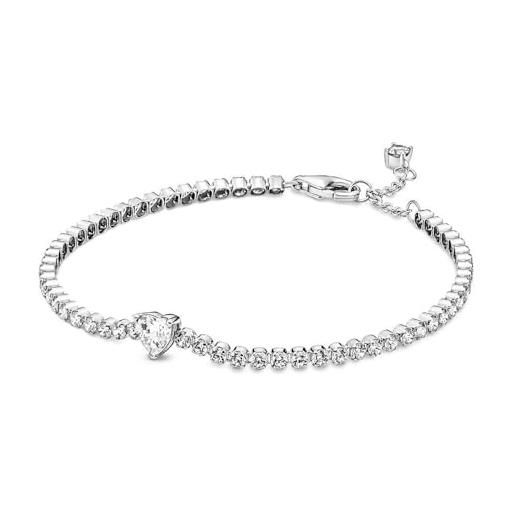 Pandora timeless bracciale tennis con cuore in argento sterling con zirconia cubica trasparente, 16