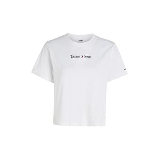 Tommy Hilfiger tommy jeans t-shirt donna maniche corte serif linear tee scollo rotondo, nero (black), s