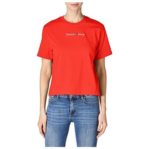 Tommy Hilfiger tommy jeans t-shirt donna maniche corte serif linear tee scollo rotondo, nero (black), l